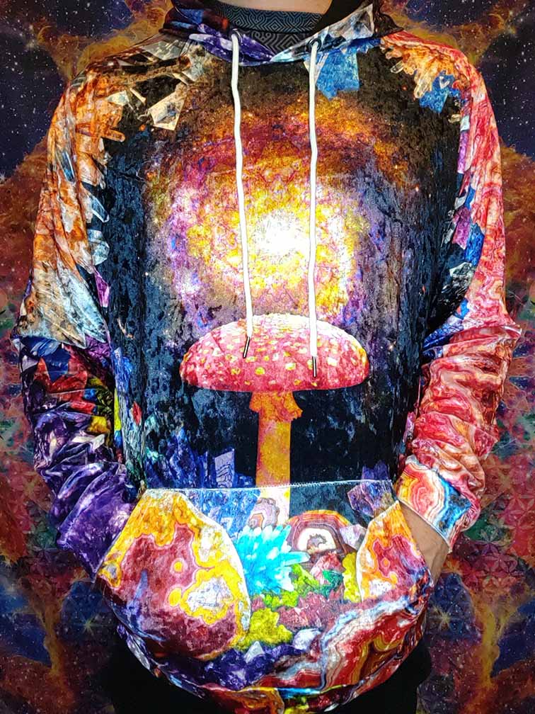 Psychedelic Mushroom Cave Crushed Velvet Hoodie