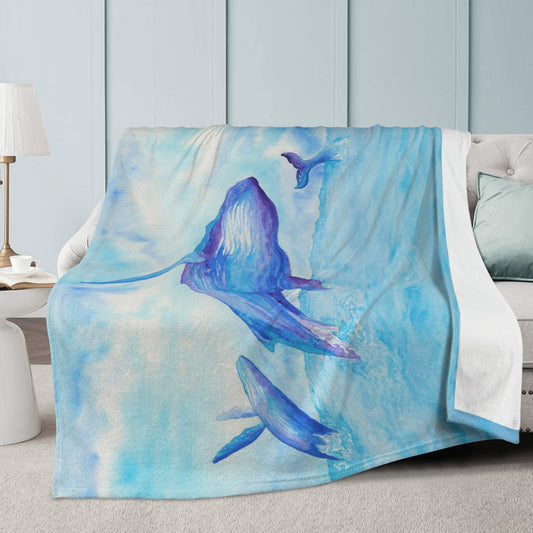 Humpback Whale Watercolor Plush Fleece Blanket