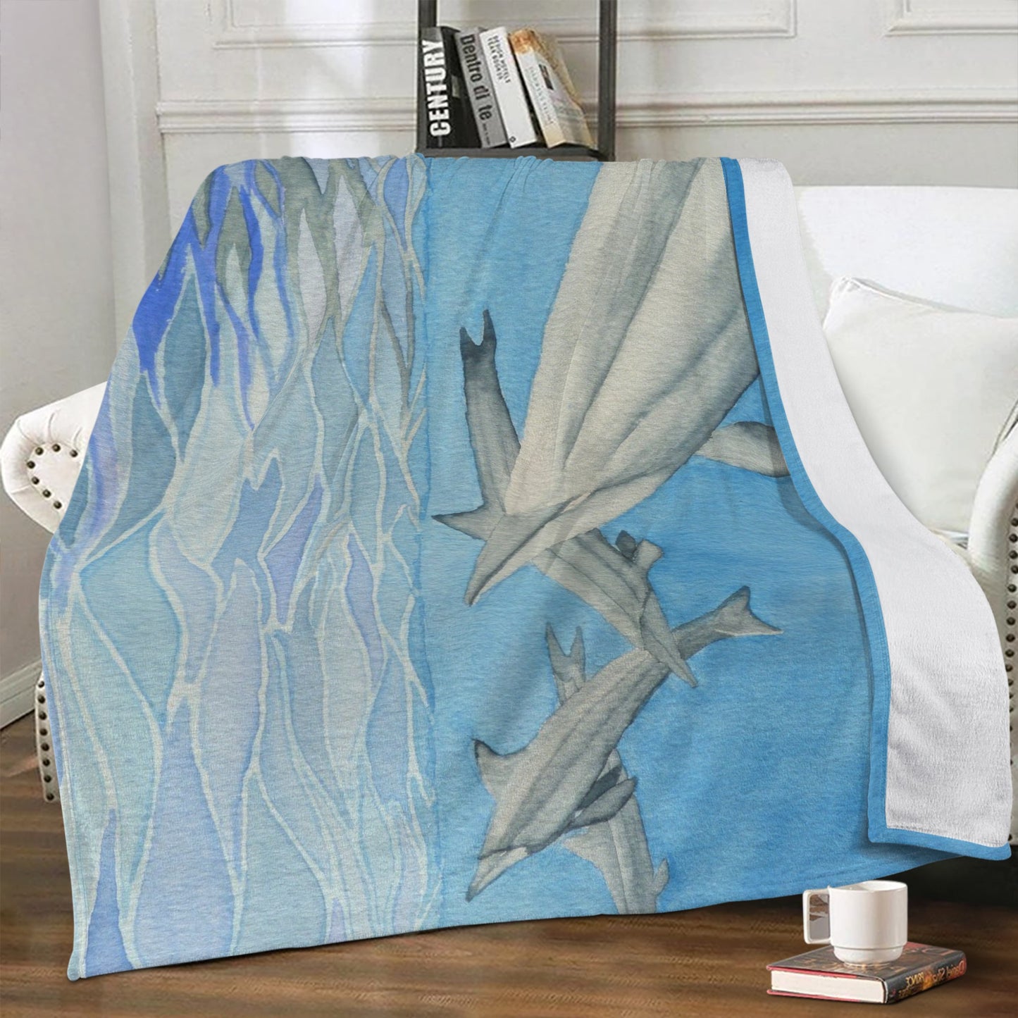 Dolphins at 2 step Watercolor Plush Fleece Blanket