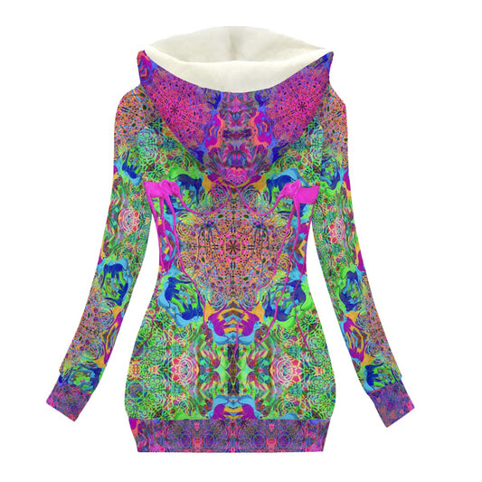 Elephant Mandala Women's Hooded Jacket with Fleece Lining