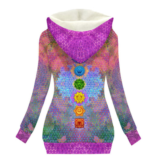 Rainbow Chakra Awakening Women's Hooded Jacket with Fleece Lining