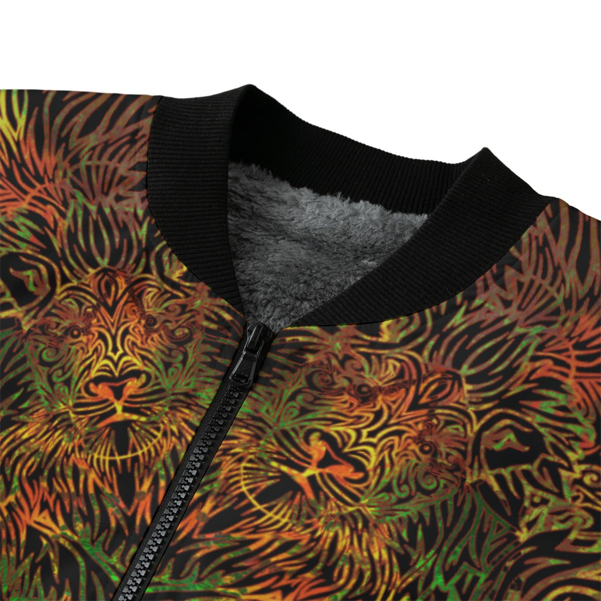 Jungle Rasta Lion Bomber Jacket w/ Sherpa Lining