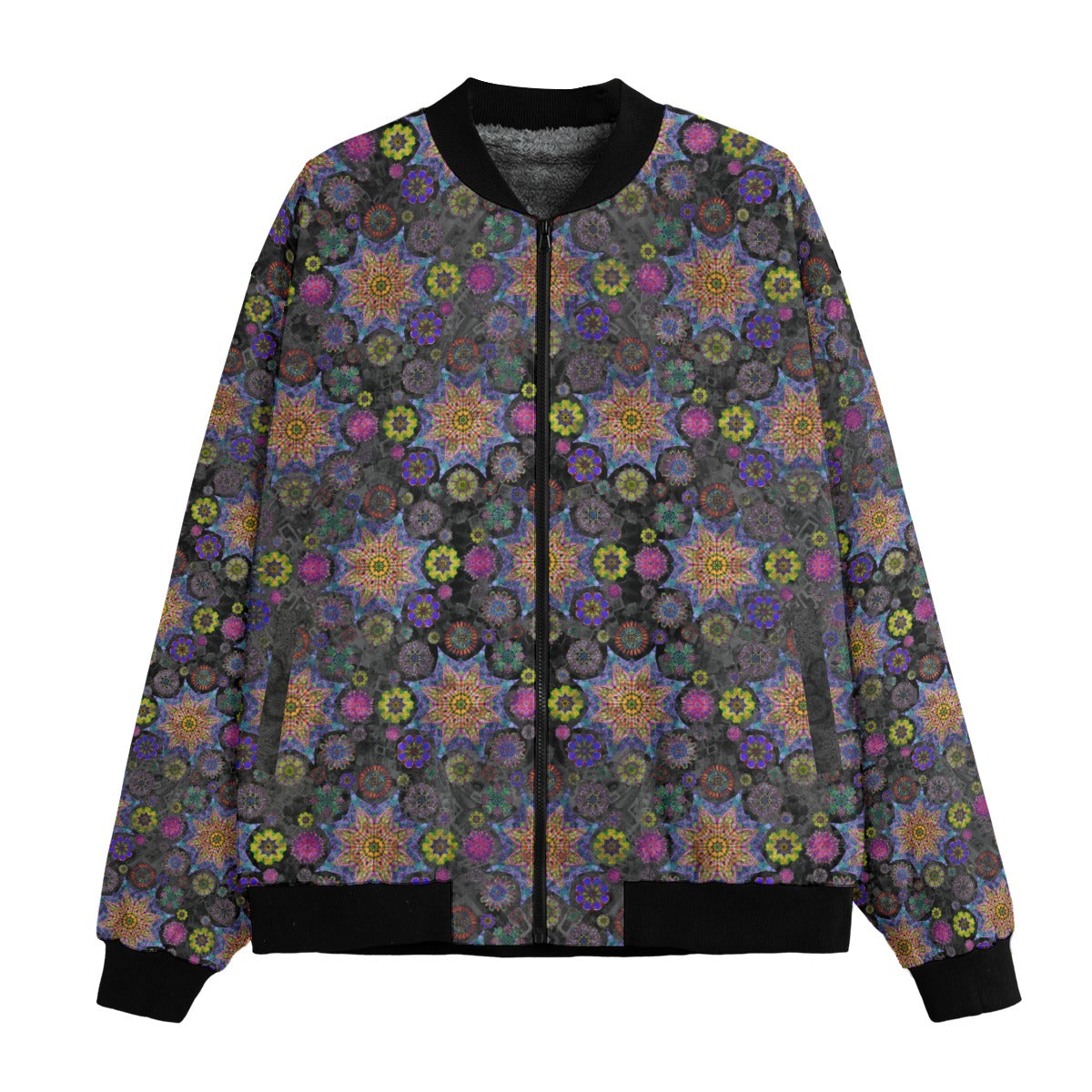 Star Mandala Effects Sherpa Lined Bomber Jacket