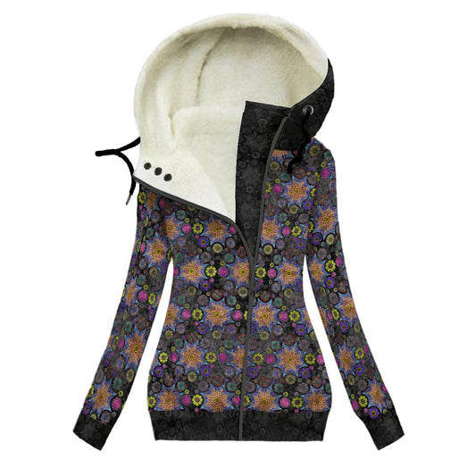 Star Mandala Effects Women's Hooded Jacket with Fleece Lining