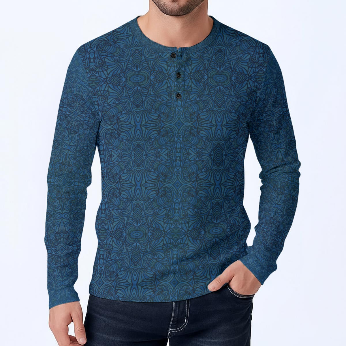 Life Aquatic Elephant Long-Sleeve Henley Shirt