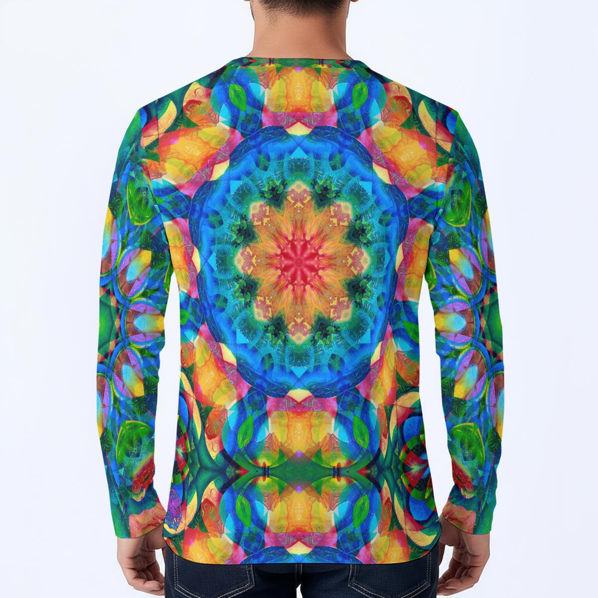Triptych Mandala Long-Sleeve Henley Shirt