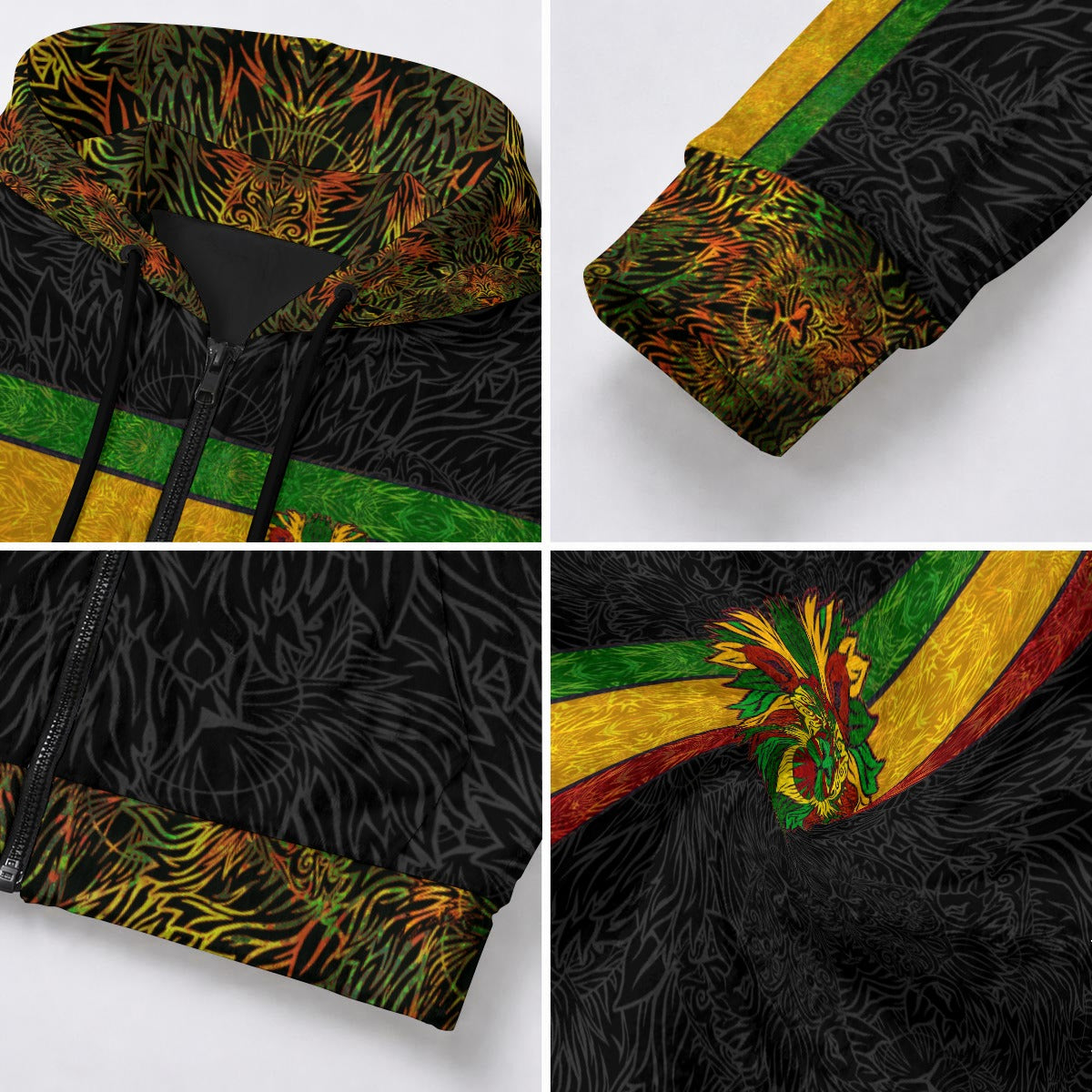 Rasta Tribal Lion Crushed Velvet Zip Hoodie
