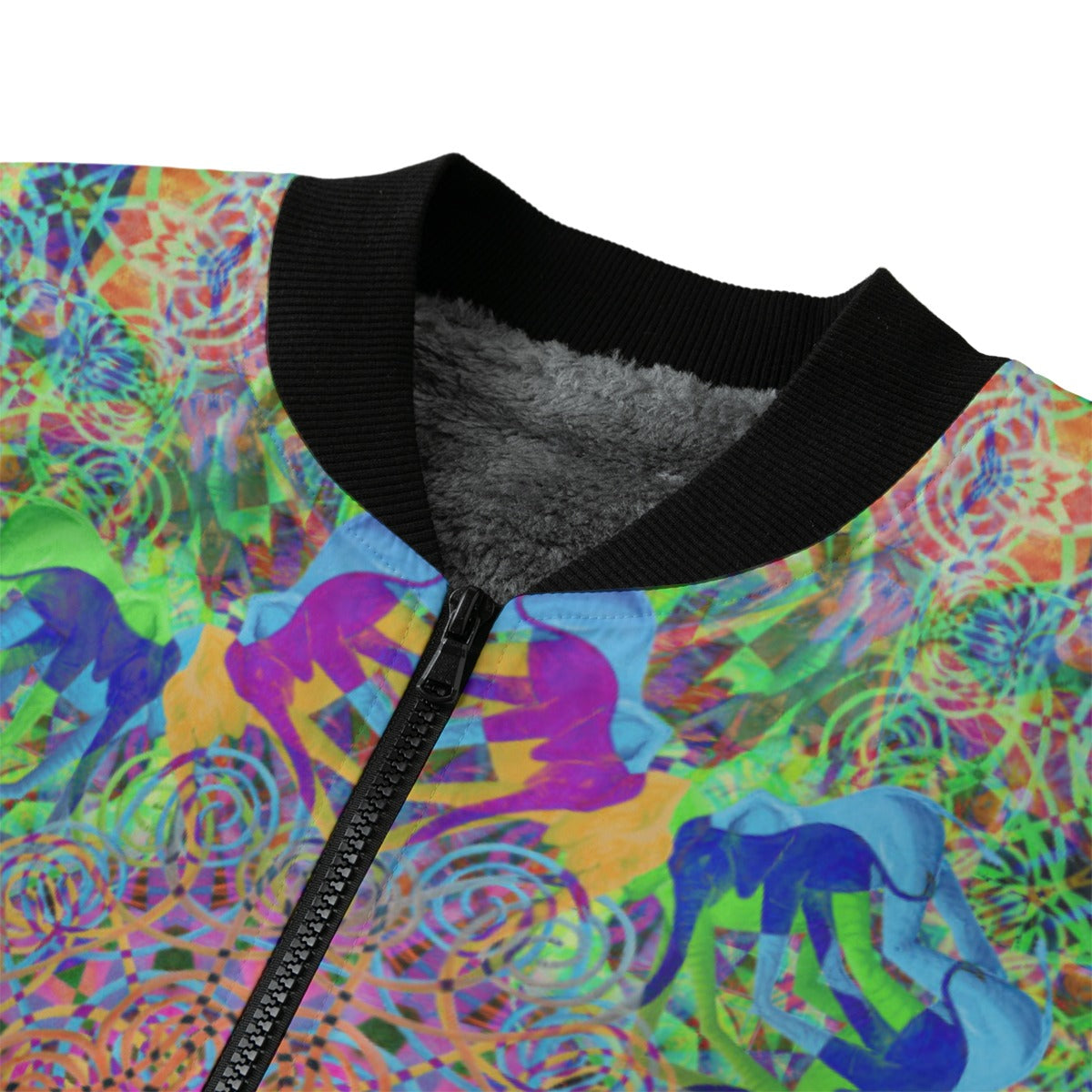 Elephant Mandala Bomber Jacket w/ Sherpa Lining