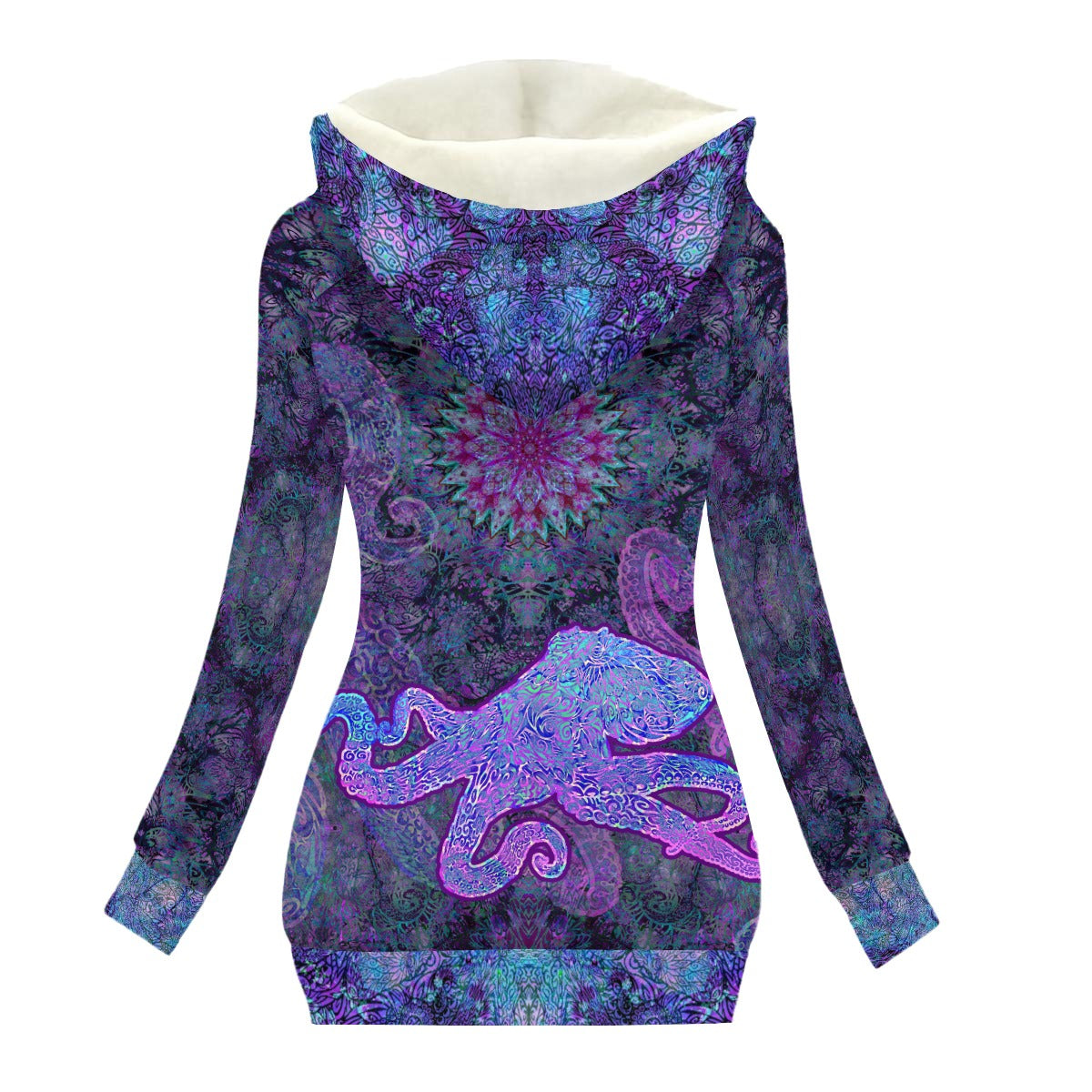 Purple Octopus Women's Hooded Jacket With Fleece Lining