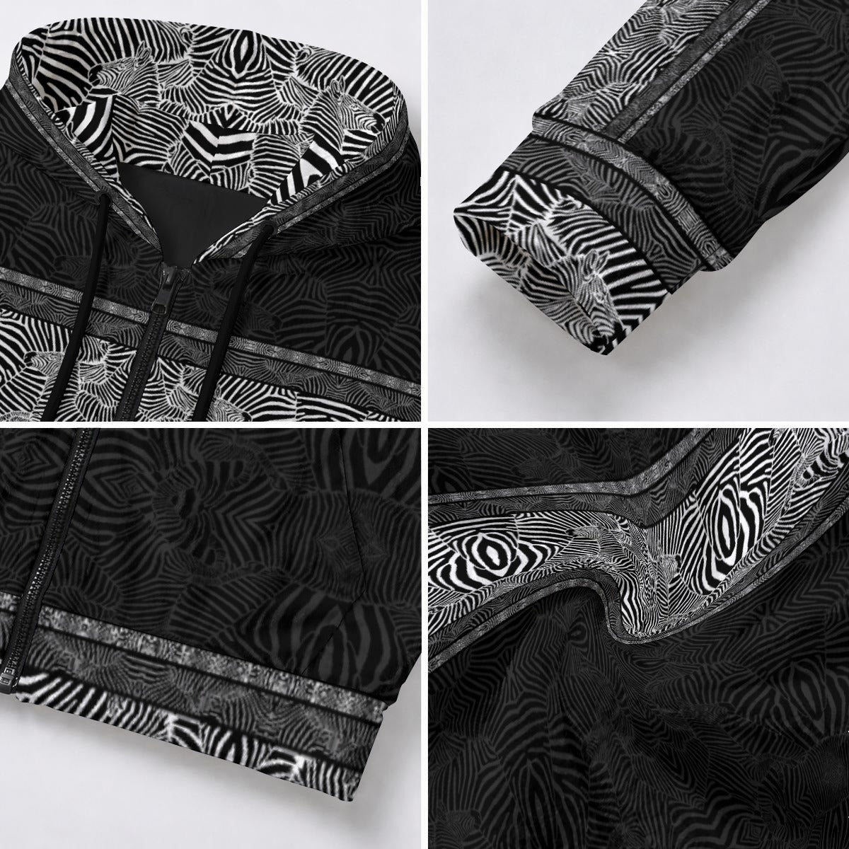 Zebra Reflections Crushed Velvet Zip Hoodie