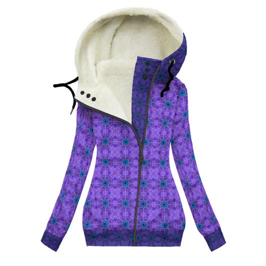 Purple Cosmic Rays Women's Hooded Jacket with Fleece Lining