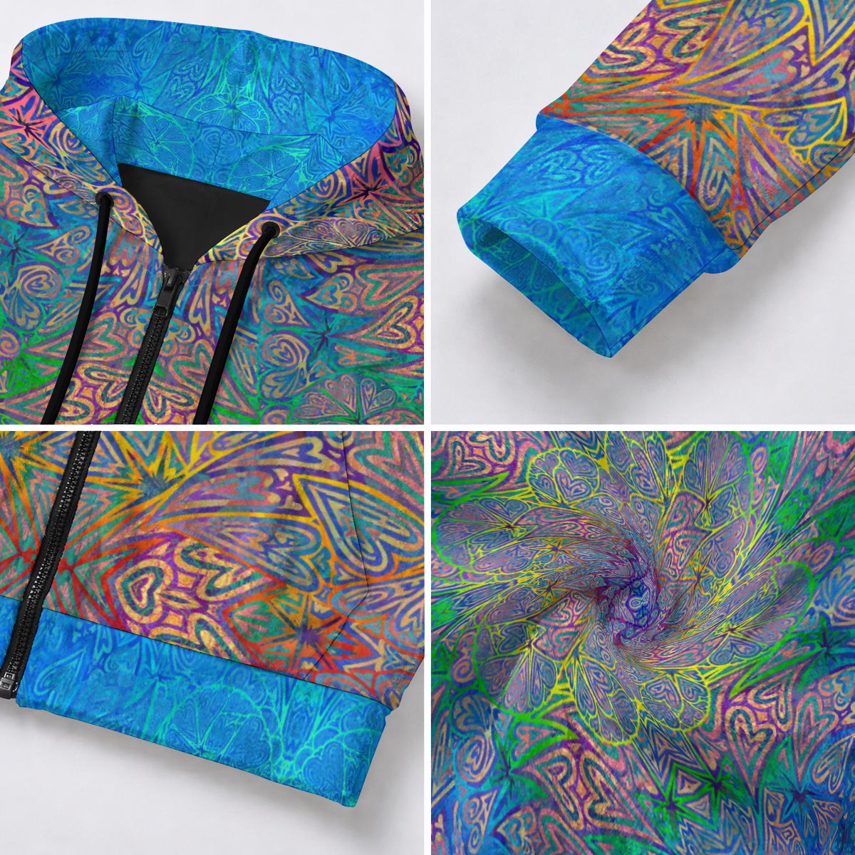 Rainbow Hearts Crushed Velvet Zip Hoodie