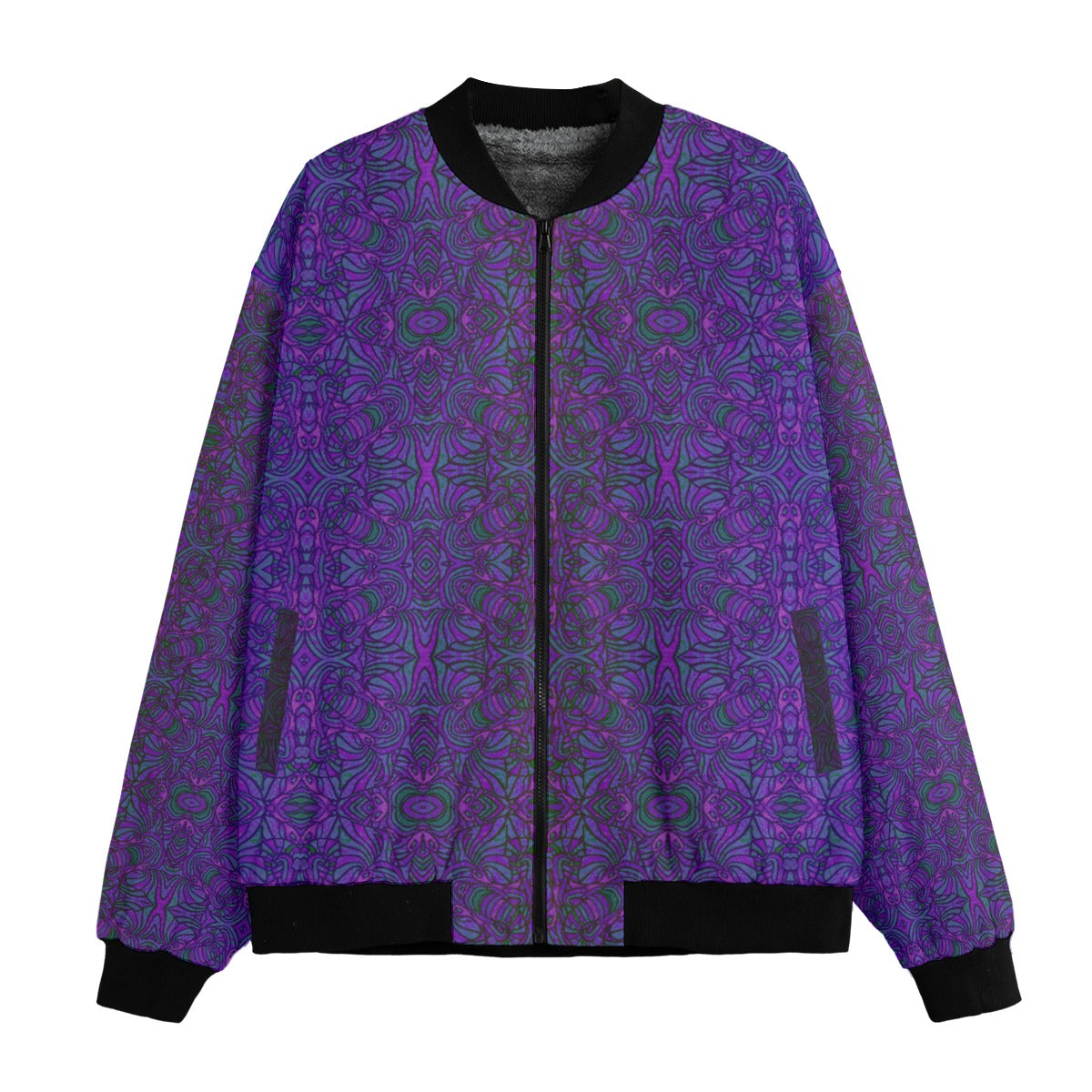 Purple Elephants Sherpa Lined Bomber Jacket