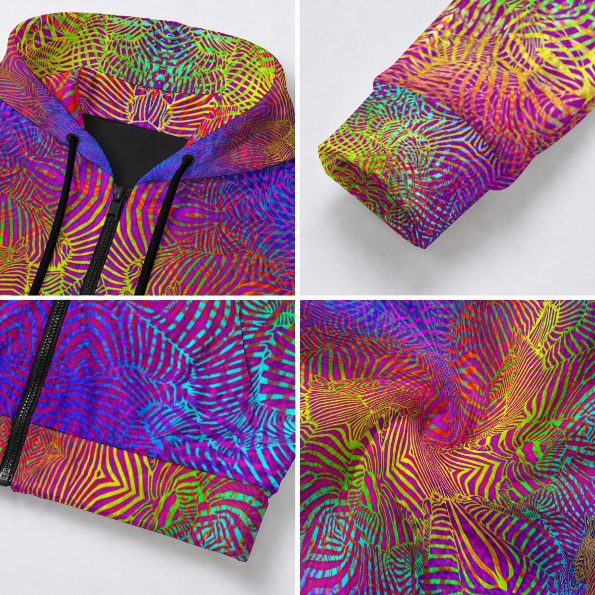 Zebra Rainbows Crushed Velvet Zip Hoodie