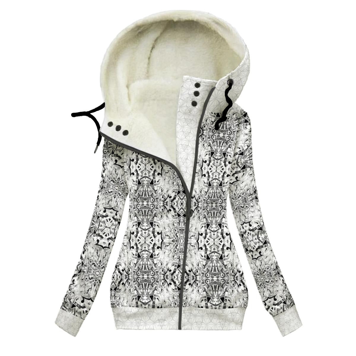 Musical Mandalas Women's Hooded Jacket with Fleece Lining