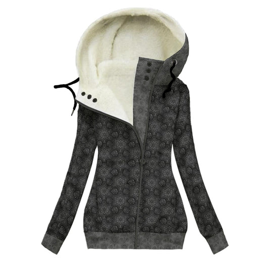 Metatrons Cube Noir Women's Hooded Jacket with Fleece Lining