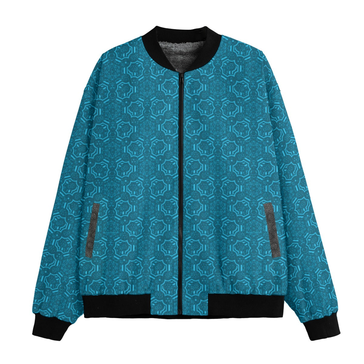 Aqua Metatron's Cube Bomber Jacket w/ Sherpa Lining