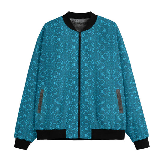 Aqua Metatron's Cube Bomber Jacket w/ Sherpa Lining