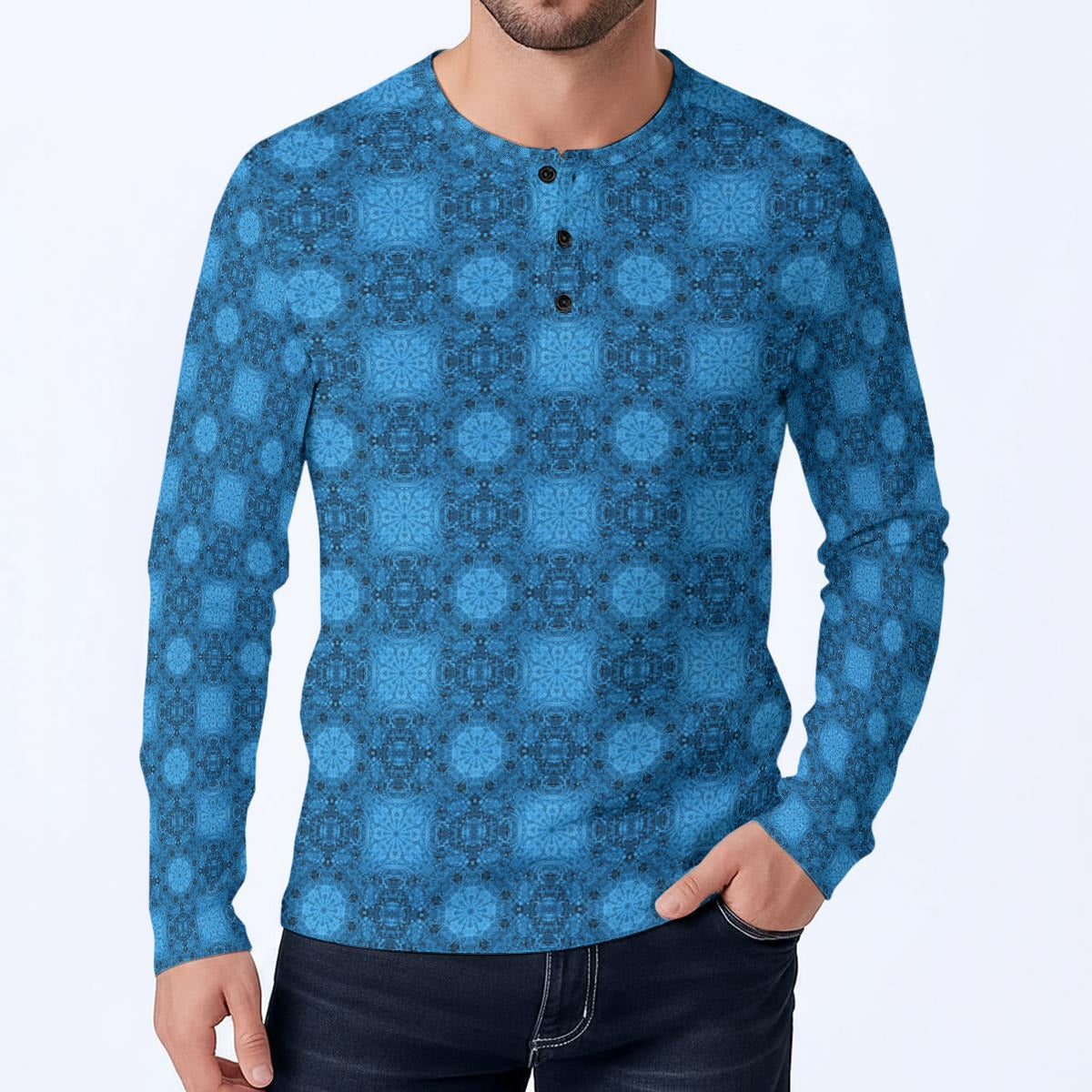 Aquamarine Stardust Long-Sleeve Henley Shirt