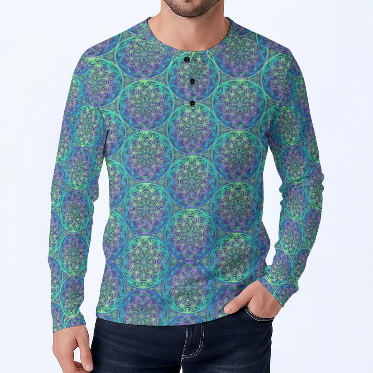 Birth of a Star Teal Long-Sleeve Henley Shirt