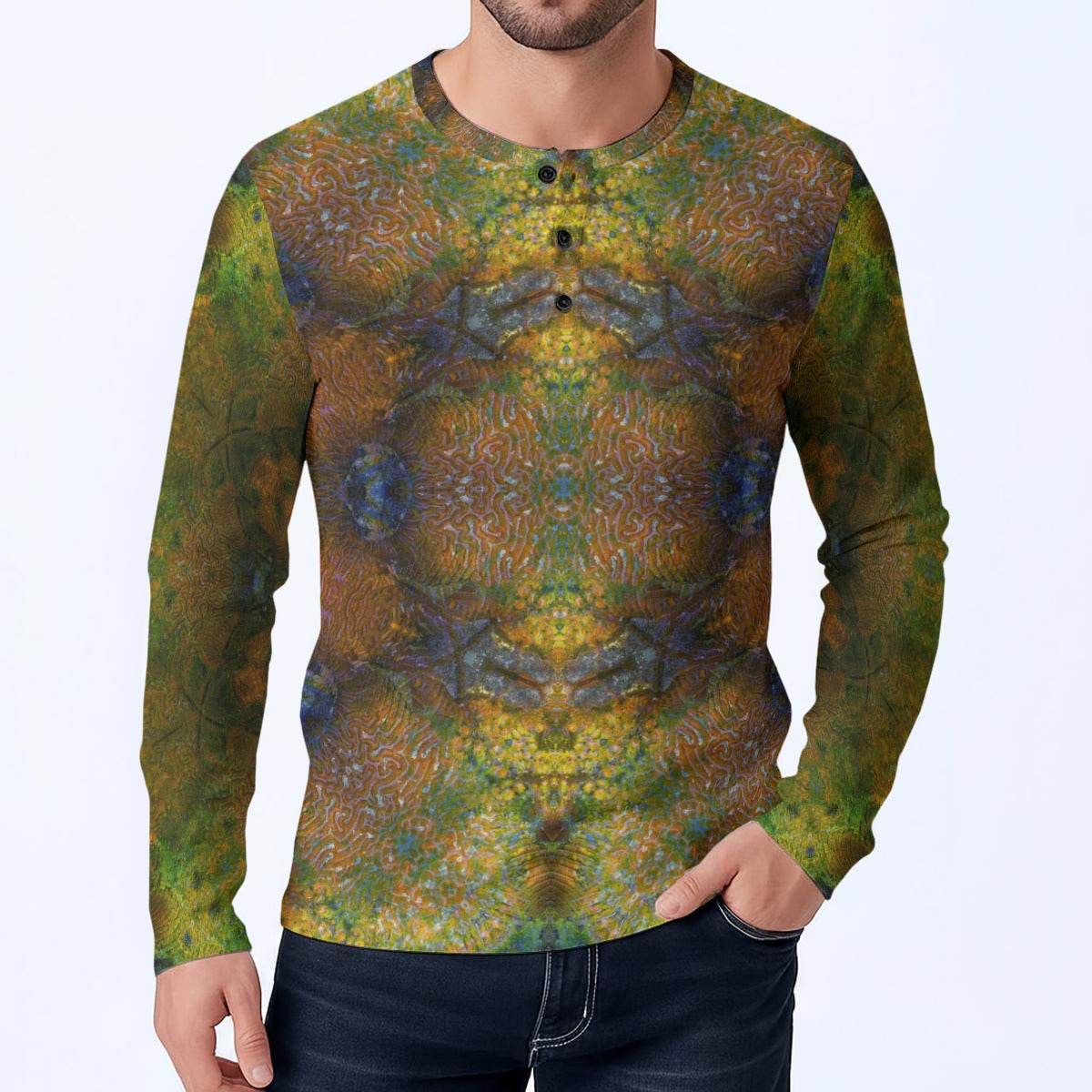 Coral Dreams Long-Sleeve Henley Shirt