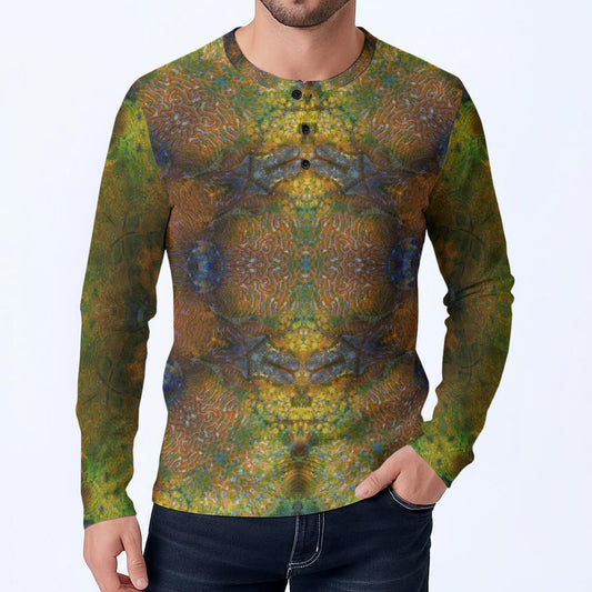 Coral Dreams Long-Sleeve Henley Shirt