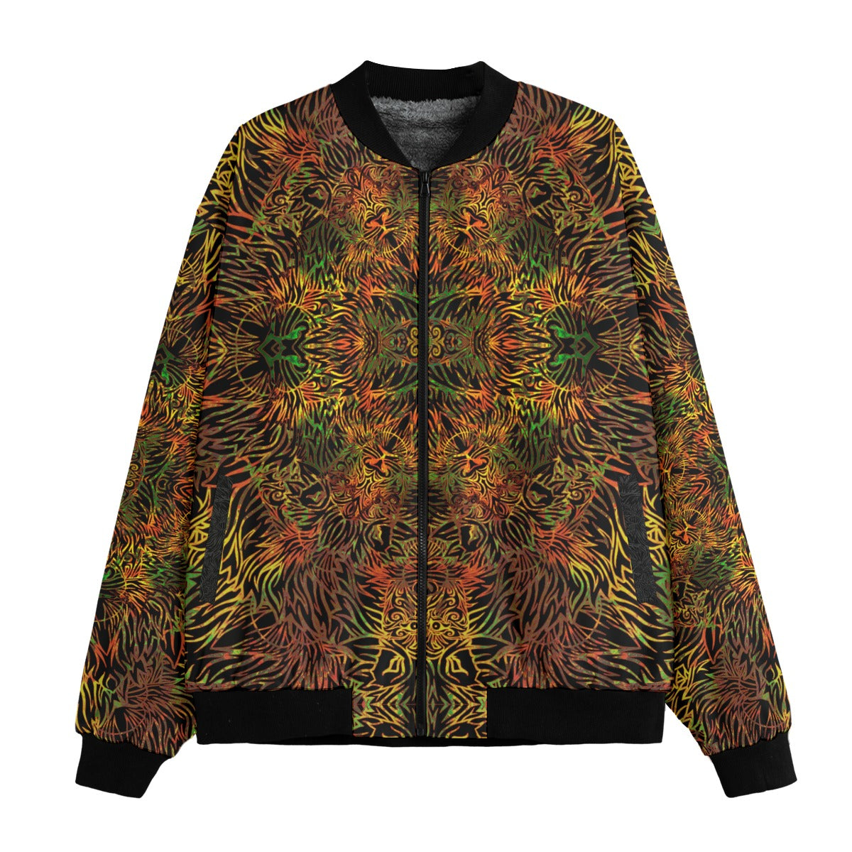 Jungle Rasta Lion Bomber Jacket w/ Sherpa Lining
