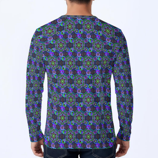 Metatron's Cube Ultraviolet Pattern Long-Sleeve Henley Shirt