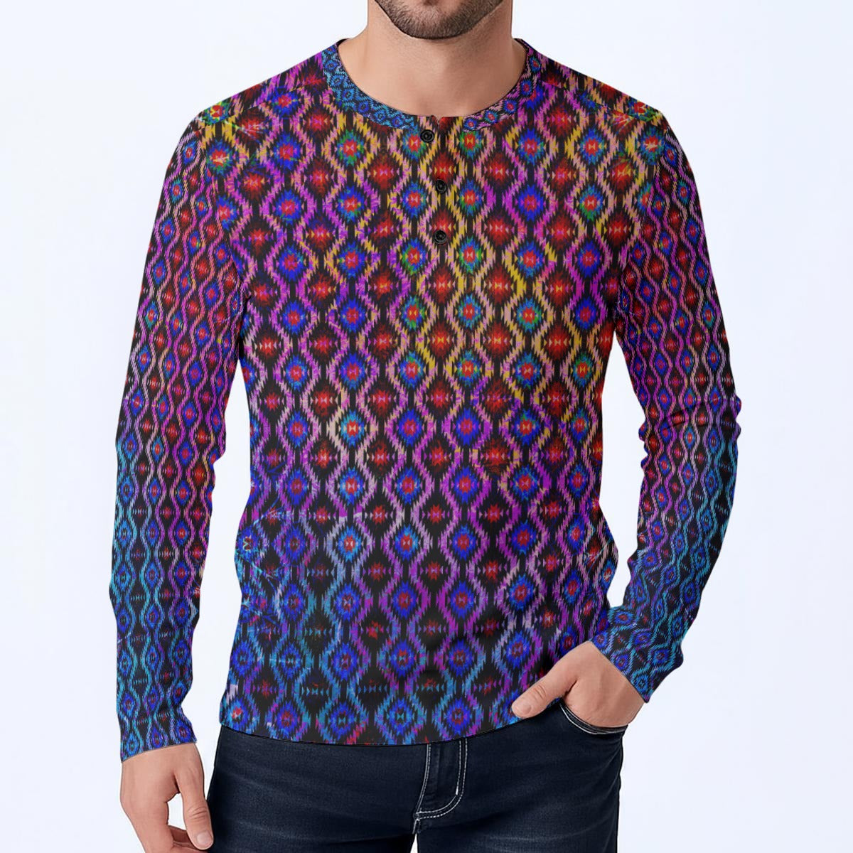 Navajo Sunset Long-Sleeve Henley Shirt