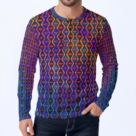 Navajo Sunset Long-Sleeve Henley Shirt