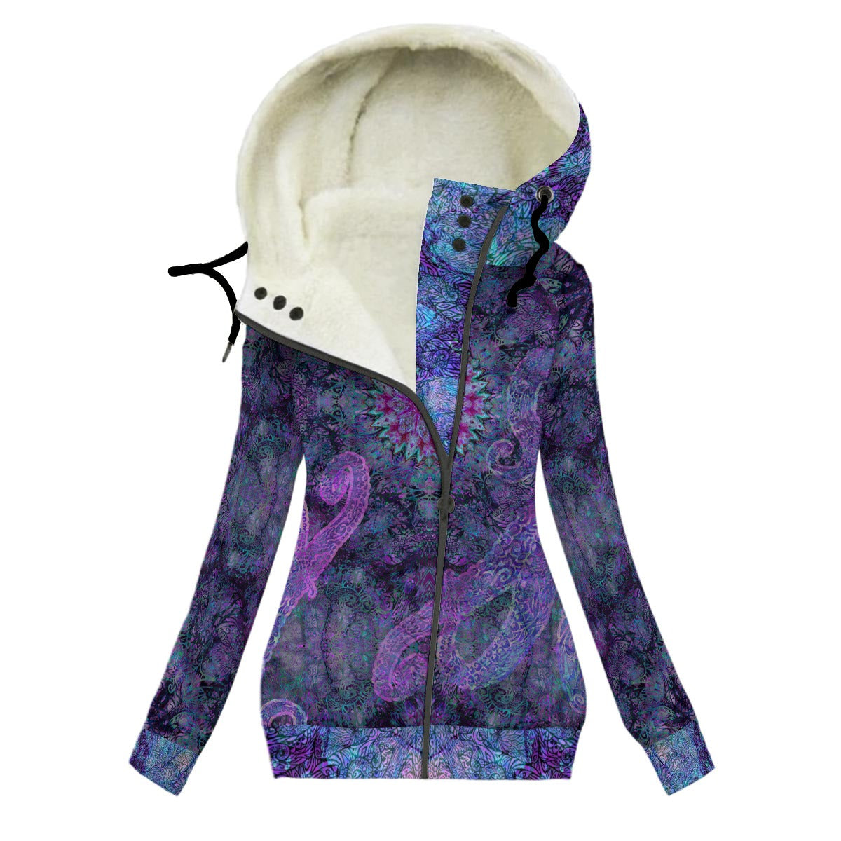 Purple Octopus Women's Hooded Jacket With Fleece Lining