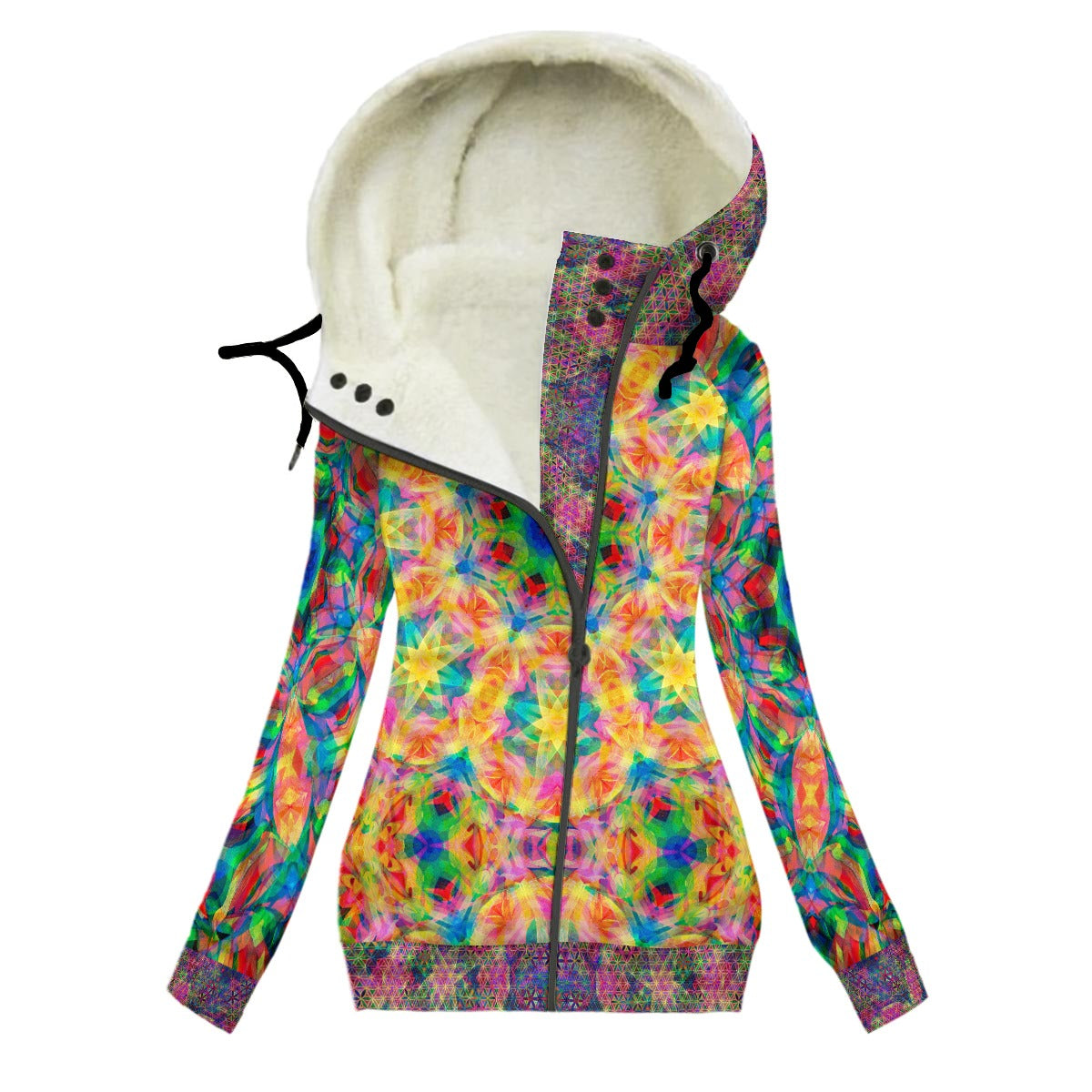 Rainbow Stardust Women's Hooded Jacket with Fleece Lining