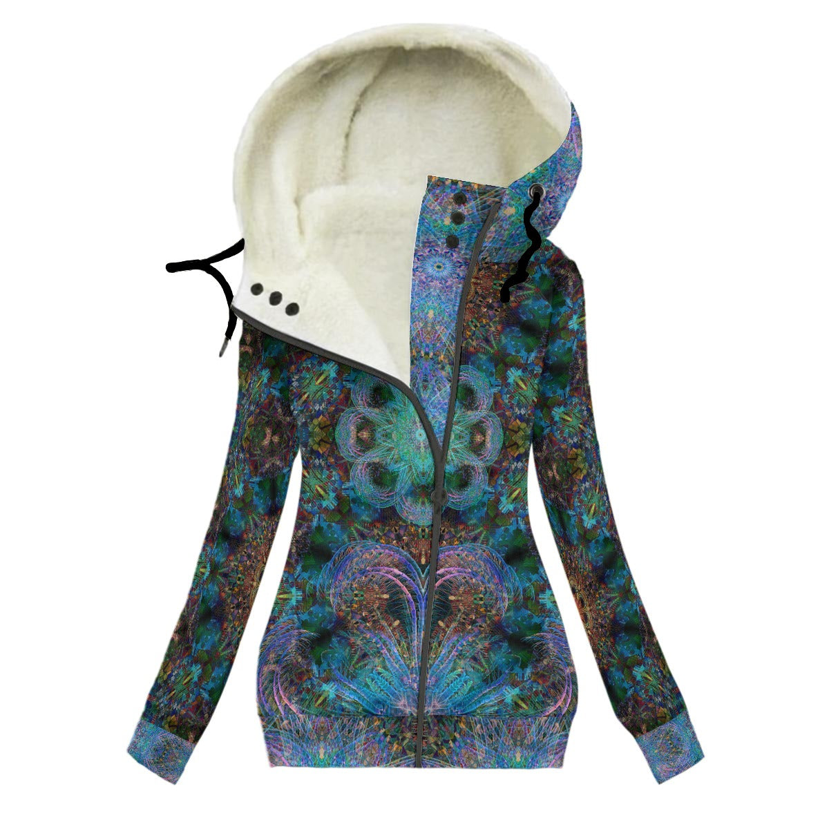 Scarab Mandala Women's Hooded Jacket With Fleece Lining