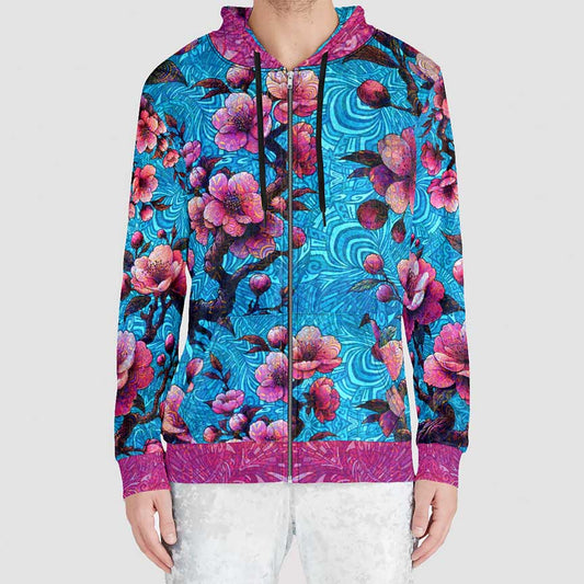 Cherry Blossom Banzai Zip Crushed Velvet Hoodie