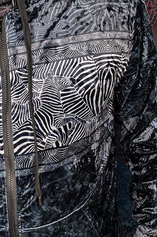 Zebra Reflections Crushed Velvet Zip Hoodie