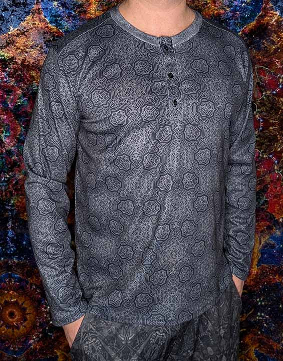 Metatron's Cube Knight Pattern Long-Sleeve Henley Shirt