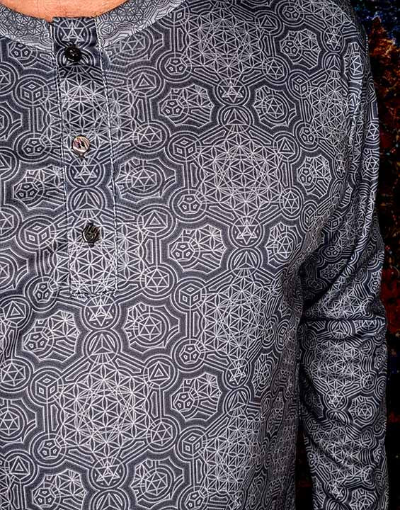 Metatron's Cube Knight Pattern Long-Sleeve Henley Shirt