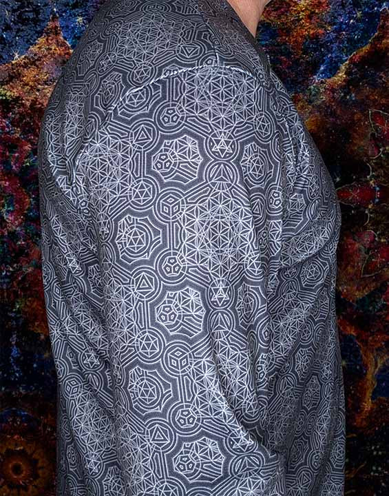 Metatron's Cube Knight Pattern Long-Sleeve Henley Shirt