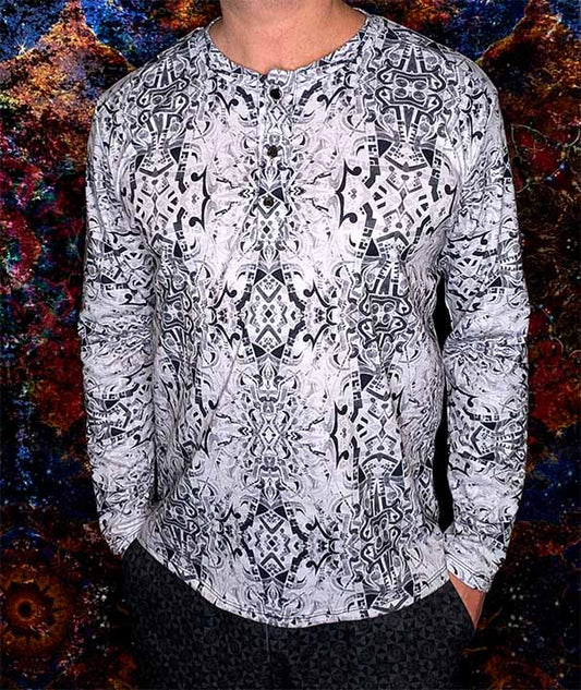 Musical Mandalas Long-Sleeve Henley Shirt