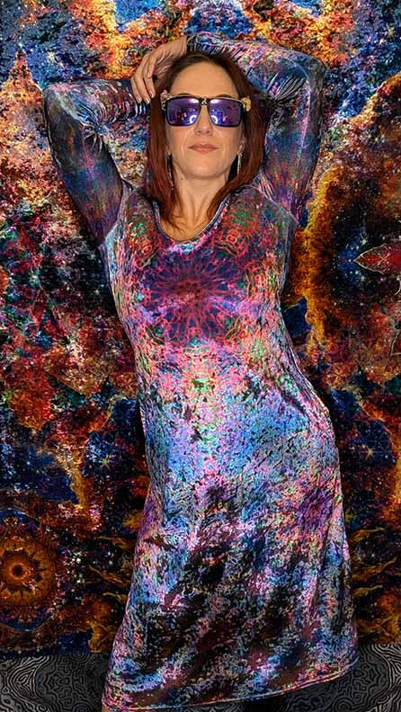 Cosmic Star Rays Crushed Velvet Maxi Dress