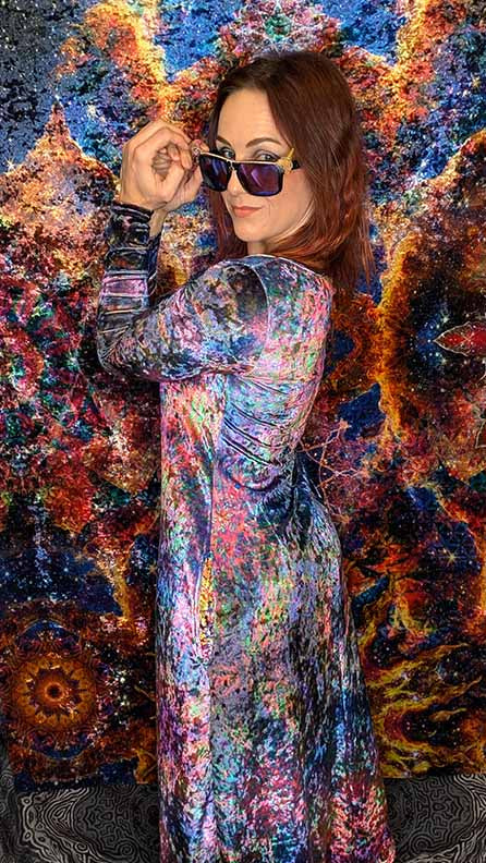 Cosmic Star Rays Crushed Velvet Maxi Dress