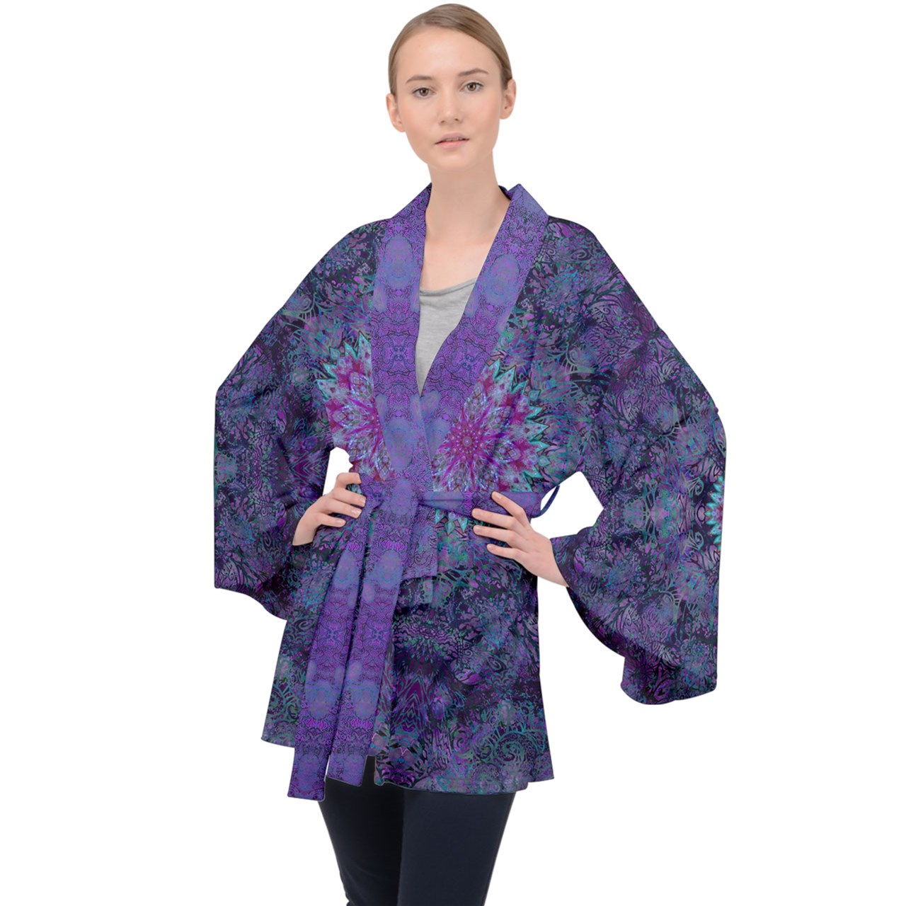 Purple Octopus Velvet Kimono Robe