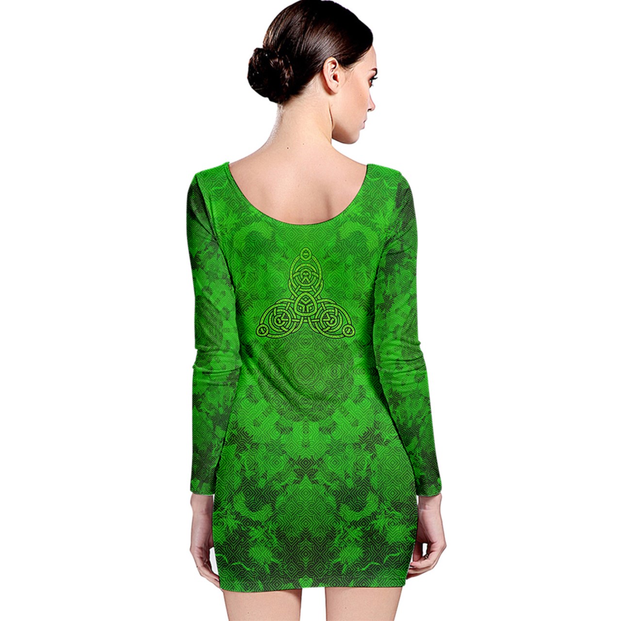 Celtic Greens Long Sleeve Velvet Bodycon Dress