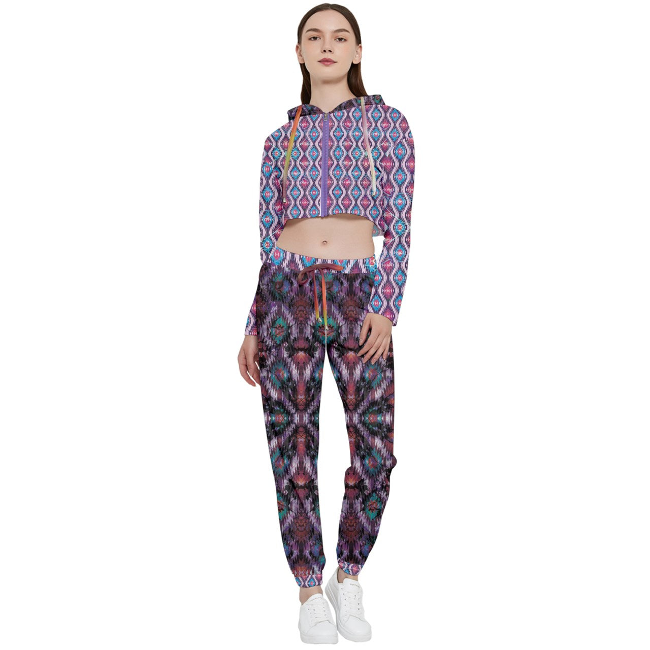 Psychedelic Desert Cropped Zip Hoodie Jogger Set