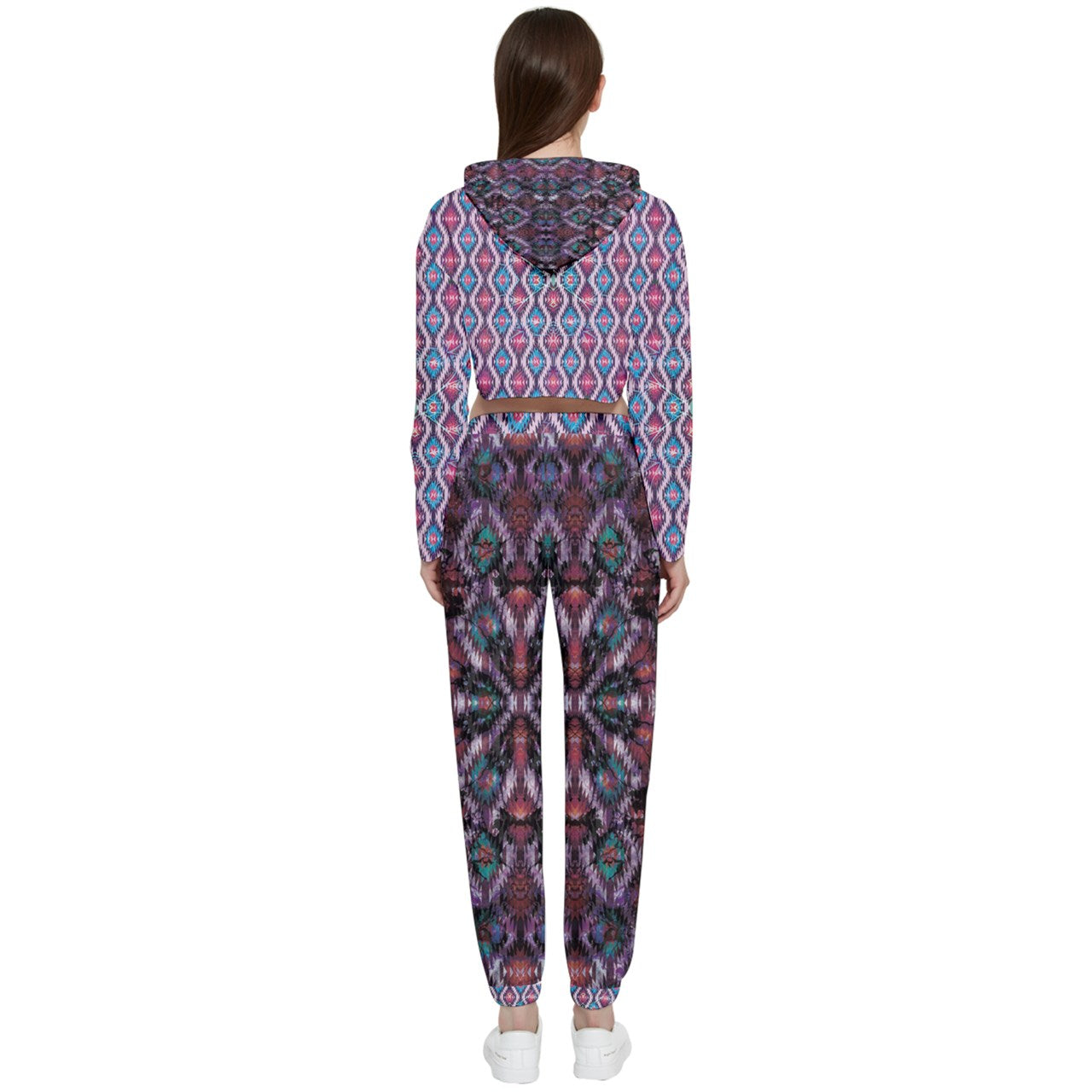 Psychedelic Desert Cropped Zip Hoodie Jogger Set