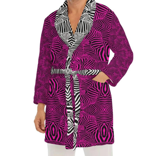Pink Zebra Plush Fleece Robe