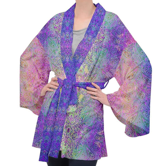 Pink Paisley Velvet Kimono Robe