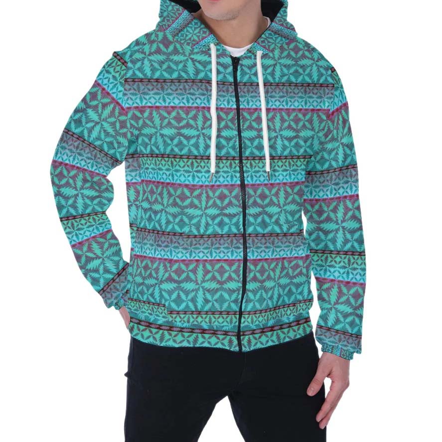 13 Point Teal Compass Zip Up Hoodie