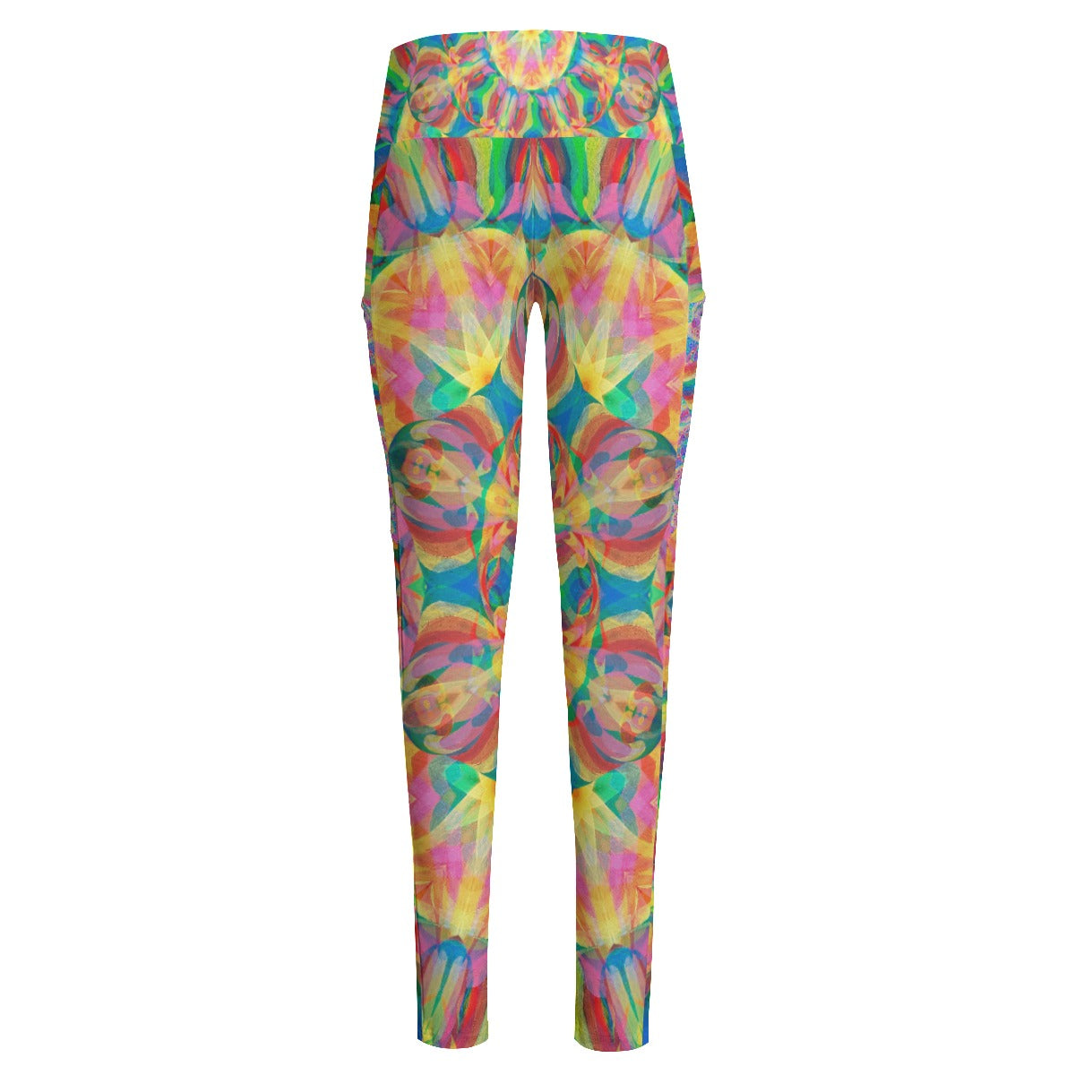 Rainbow Elephant Mandala High Waist Leggings With Side Pockets