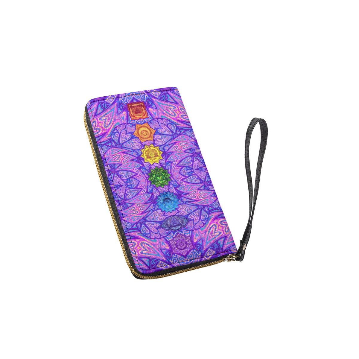 Purple Hearts Chakras Long Wallet w/ Hand Strap